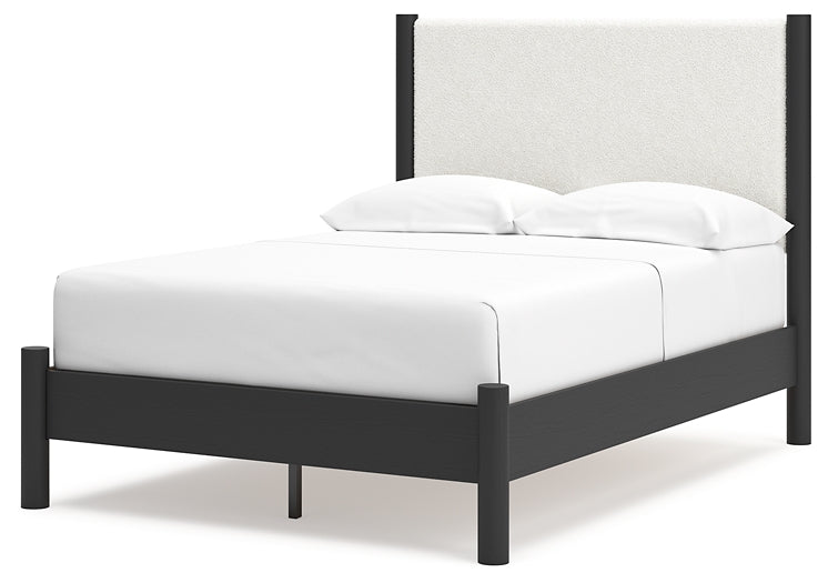 Cadmori Full Upholstered Panel Bed with Mirrored Dresser and 2 Nightstands