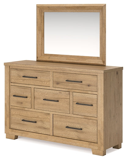 Galliden California King Panel Bed with Mirrored Dresser