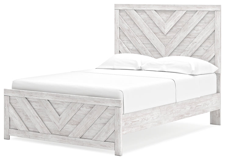 Cayboni Full Panel Bed with Mirrored Dresser, Chest and Nightstand