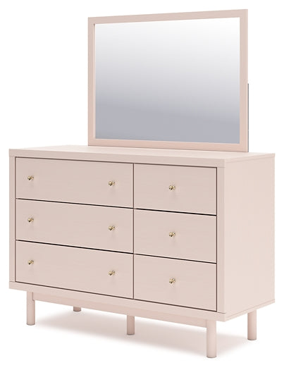 Wistenpine Full Upholstered Panel Bed with Mirrored Dresser and Nightstand