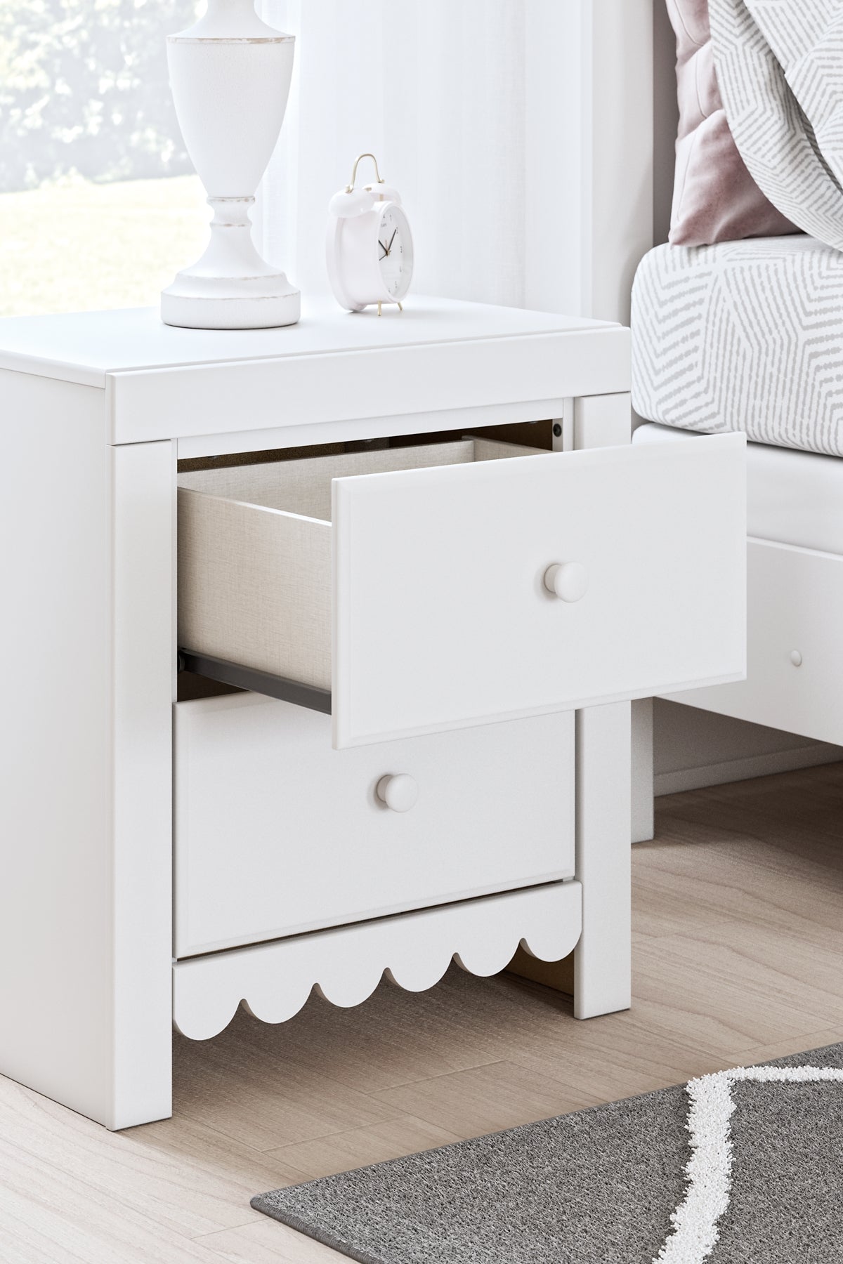 Mollviney Twin Panel Storage Bed with Mirrored Dresser and Nightstand