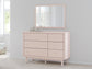 Wistenpine Full Upholstered Panel Bed with Mirrored Dresser and 2 Nightstands